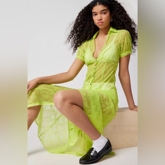 NWT UO Connie Sheer Lace Midi Dress - Picture 4 of 6